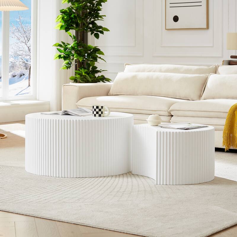 Modern Glam Round End Nesting Coffee Table Set for Living Room (Set of 2) No Assembled - White