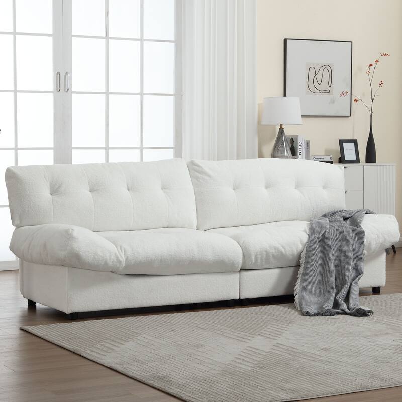 Cloud Style Teddy Velvet Fabric Loveseat - White