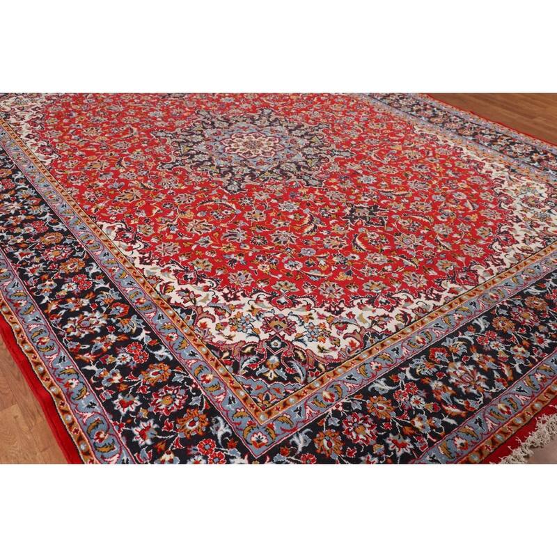 Floral Red Kashan Turkish Area Rug Dining Room Machine Made Carpet - 9'9" x 12'7"