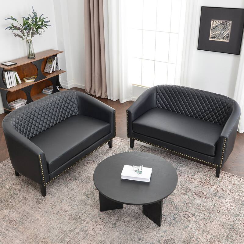 KINWELL 50"W Tufted Faux Leather Upholstered Small Loveseat Sofa