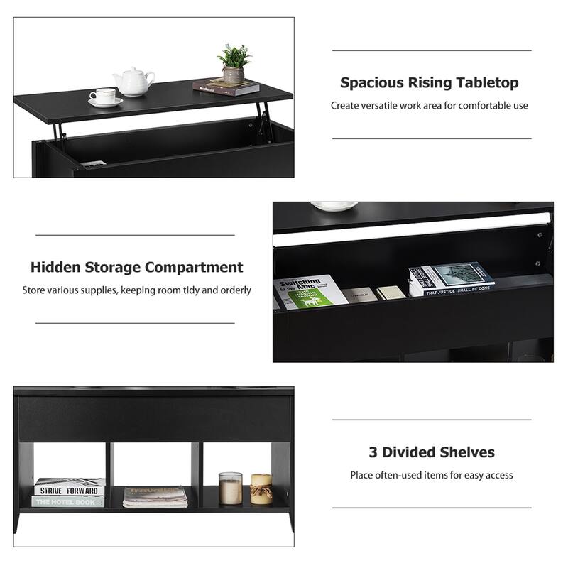 Modern Lifting Top Coffee Table with Hidden Storage Shelf for Home