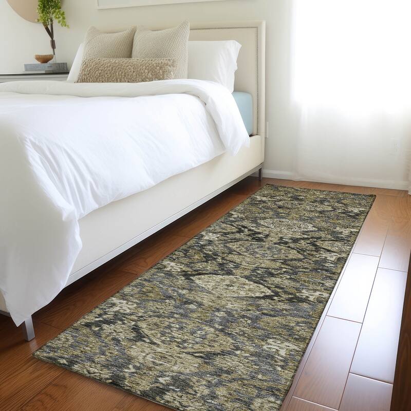Machine Washable Indoor/ Outdoor Traditional Damask Chantille Rug - Charcoal - 2'3" x 7'6"