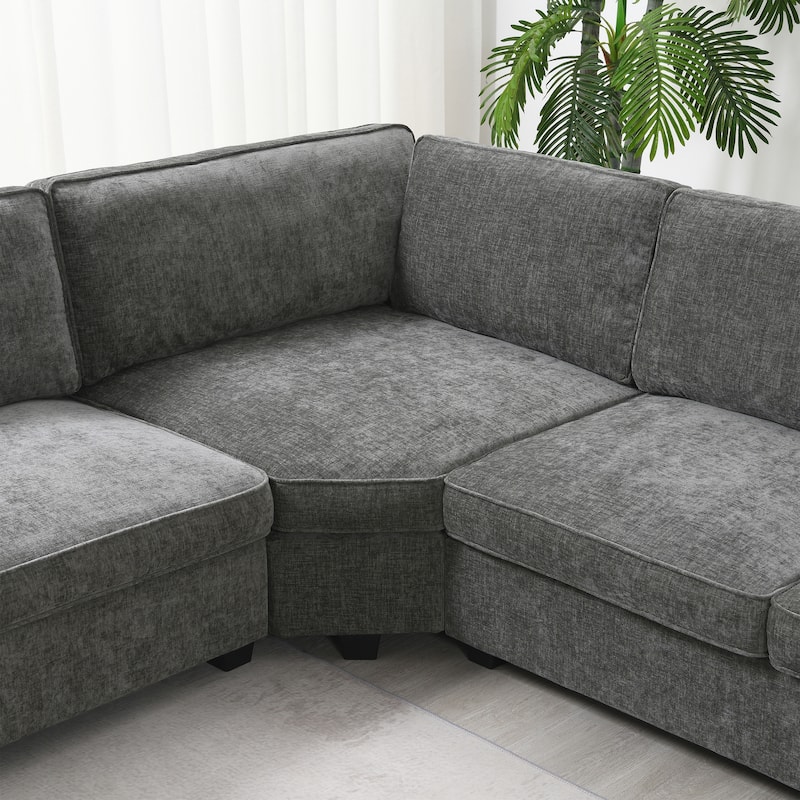 Modern U Shaped Sofa with Chenille Upholstery and Built In Cup Holders for Living Room or Guest Room