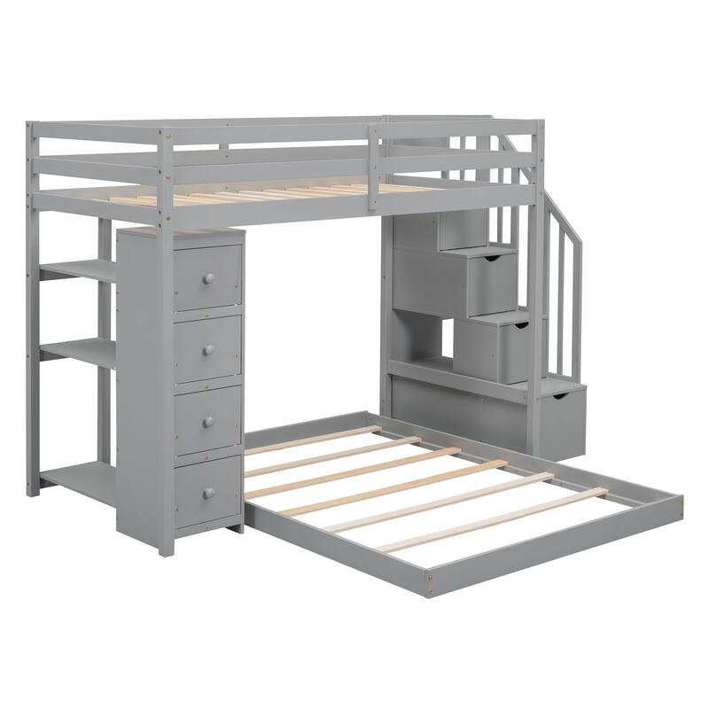Taylor & Olive Twin Over Full Bunk Bed with 3-layer Shelves, Drawers and Storage Stairs
