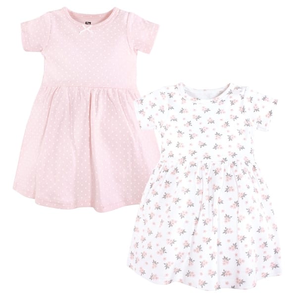 slide 1 of 1, Hudson Baby Girls Cotton Dresses, Tiny Pink Flower 0-3 Months - Tiny Pink Flower