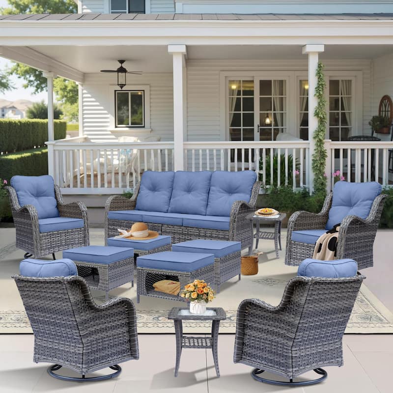 Outdoor Patio Furniture Set-Wicker Patio Conversation Swivel Chair Set