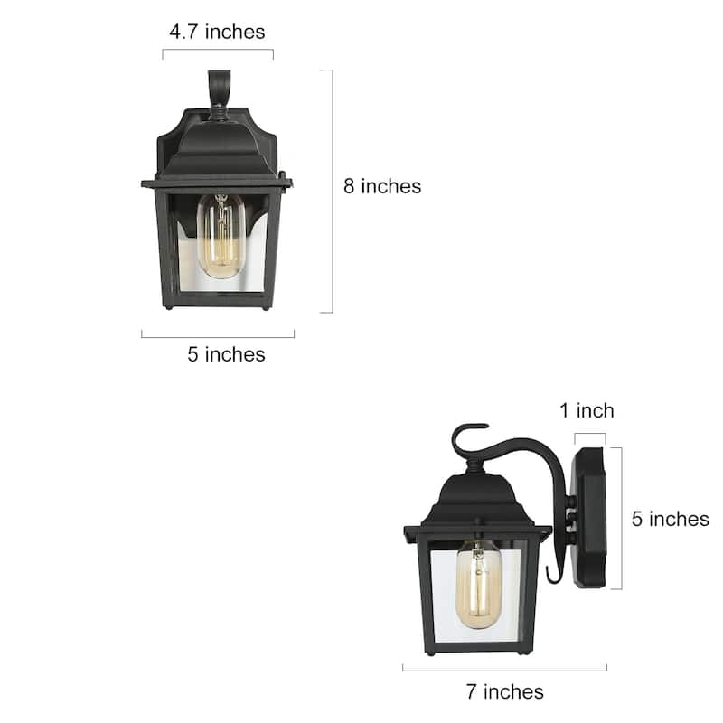 2-Pack Modern Black Lantern Indoor/Outdoor Sconce Barn Wall Light LED Patio Wall Lantern - L5.3" x H8" x E7"