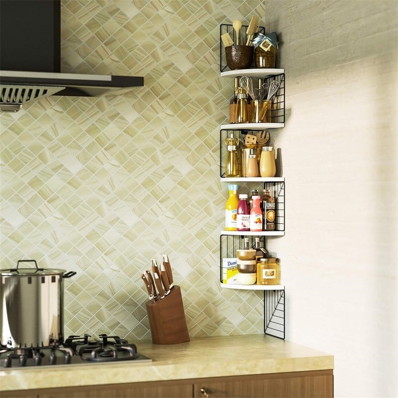 Corner Shelf Wall Mount of 5 Tier - 7.87"D x 7.87"W x 51.18"H - White