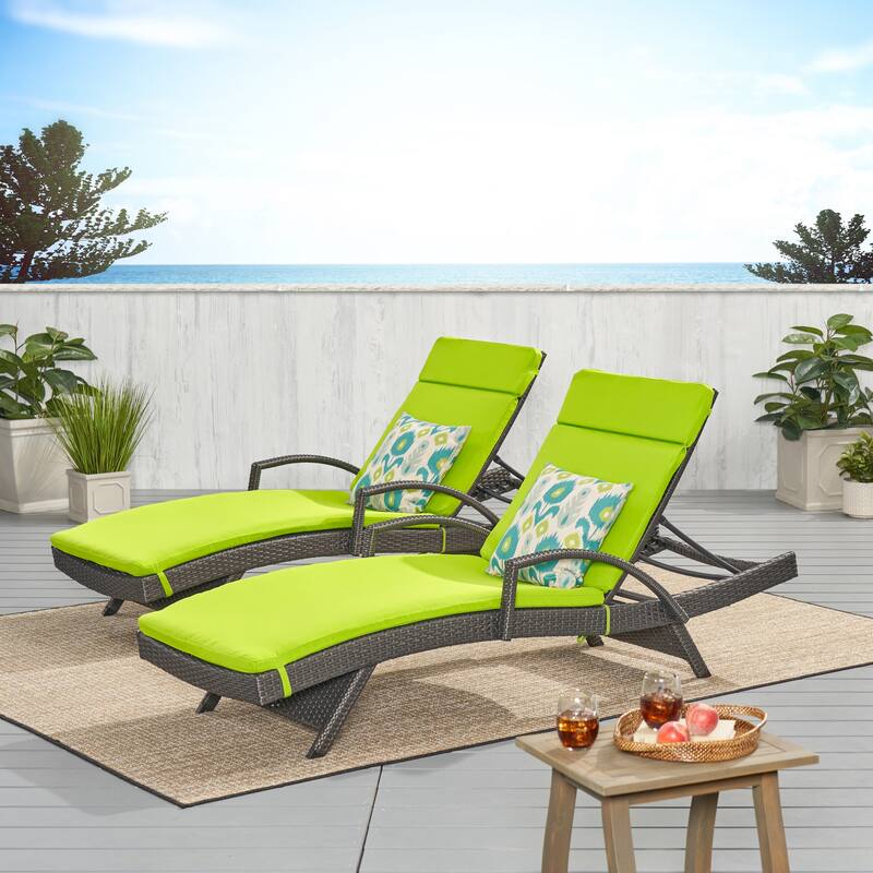 Vilano Outdoor Cushioned Lounge Chair (Set of 2) by Christopher Knight Home - Green;Grey