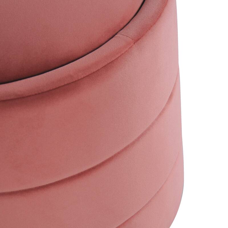 Pero Storage Ottoman, 18 Inch Round Removable Lid, Blush Pink Velvet