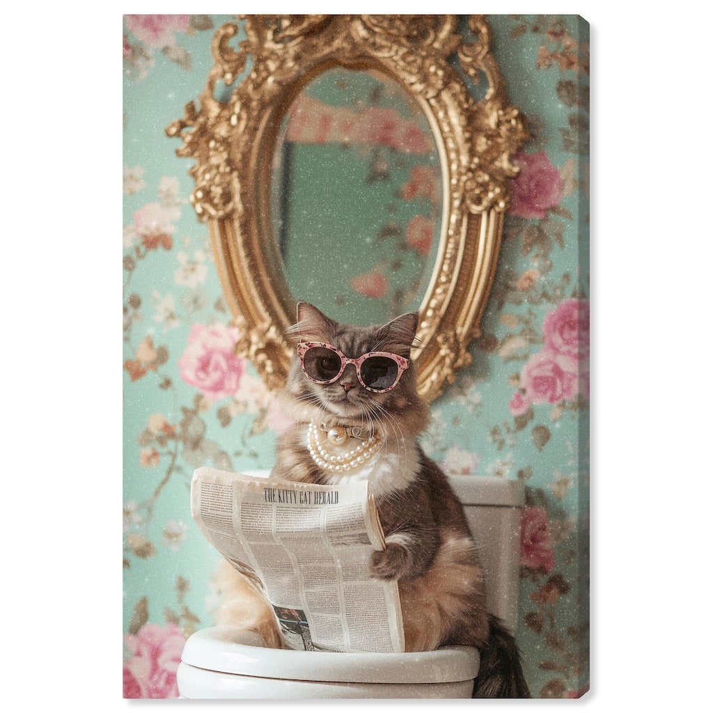 Ornate Kitty Toilet Time Canvas by Art Remedy, Gallery Wrapped