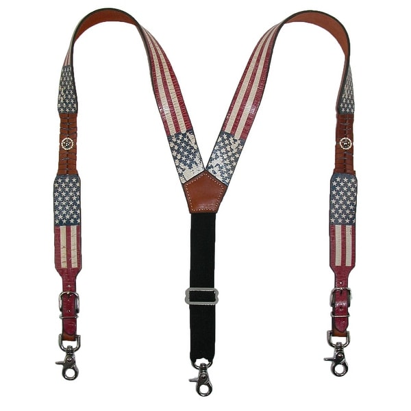 3 D Belt Company Men's Leather Distressed American Flag Clip End Suspenders