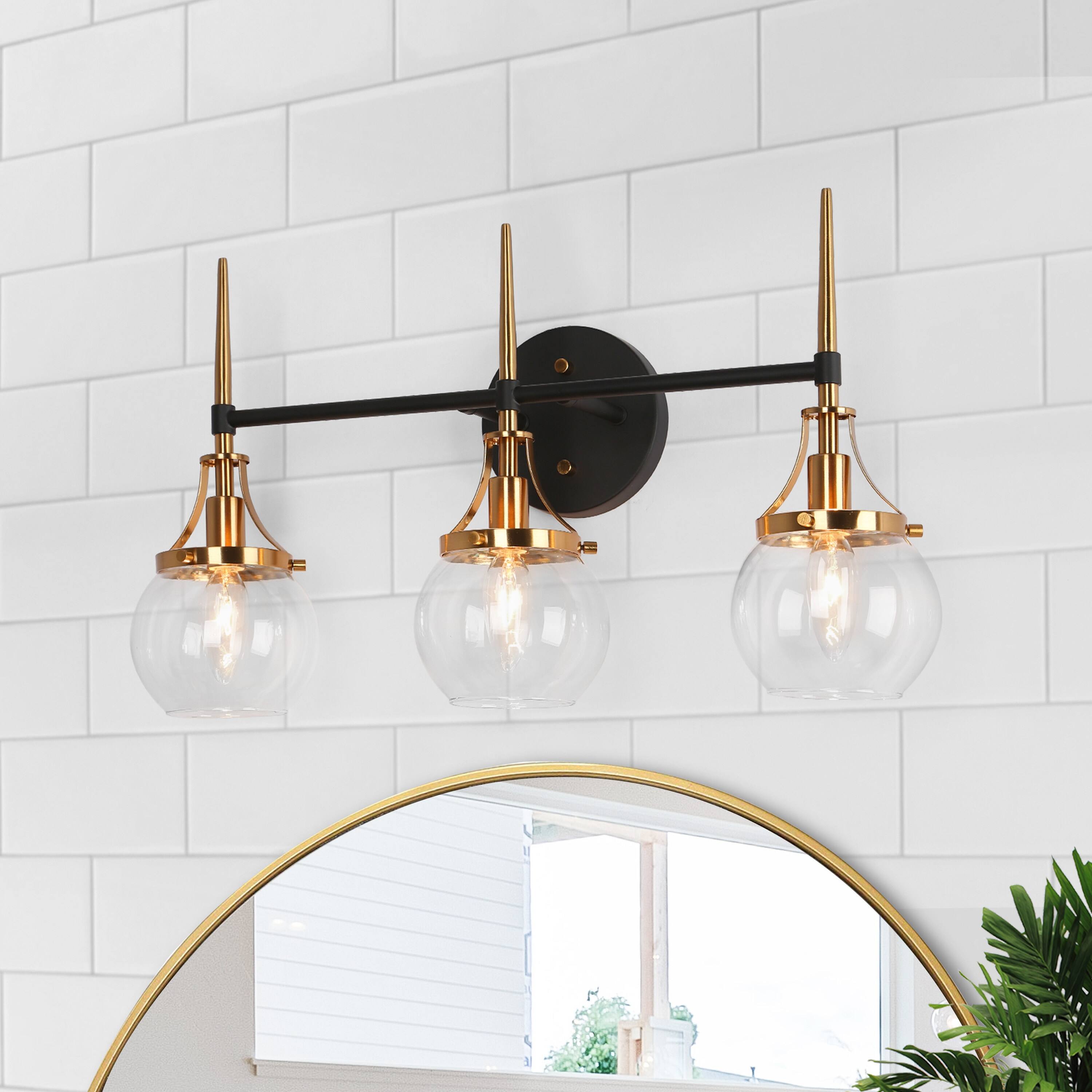 Beta Modern 3-Light Glass Bathroom Vanity Lights Black Gold Wall ...