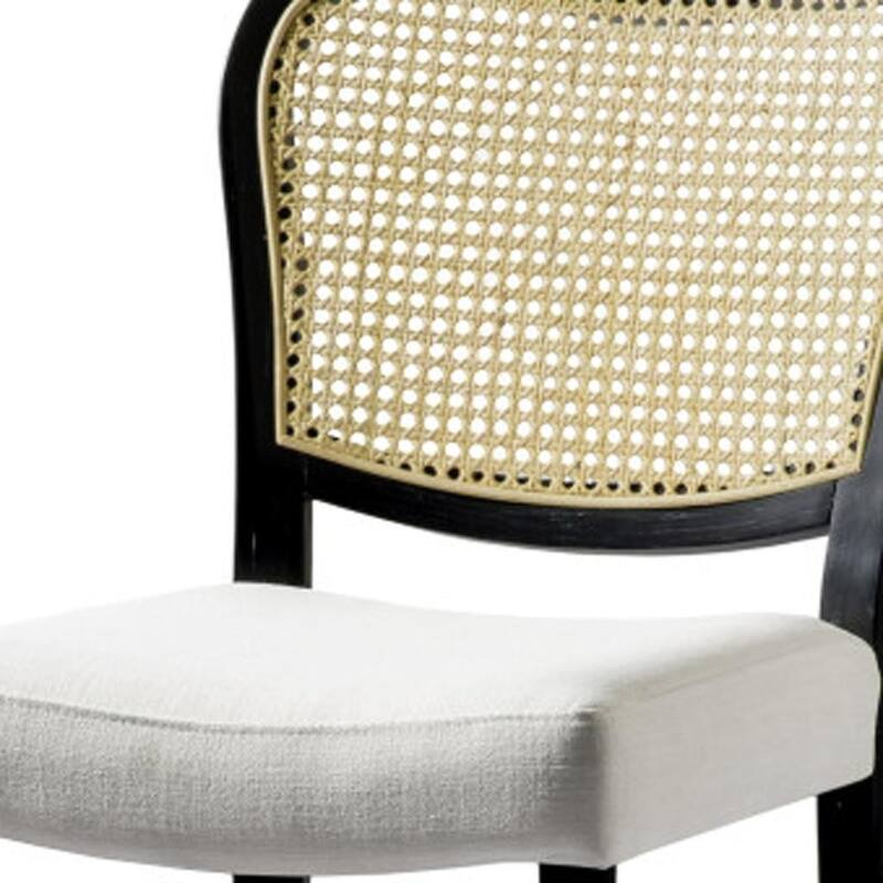 HomeRoots 31" White and Black Fabric and Solid Wood Bar Height Bar Chair