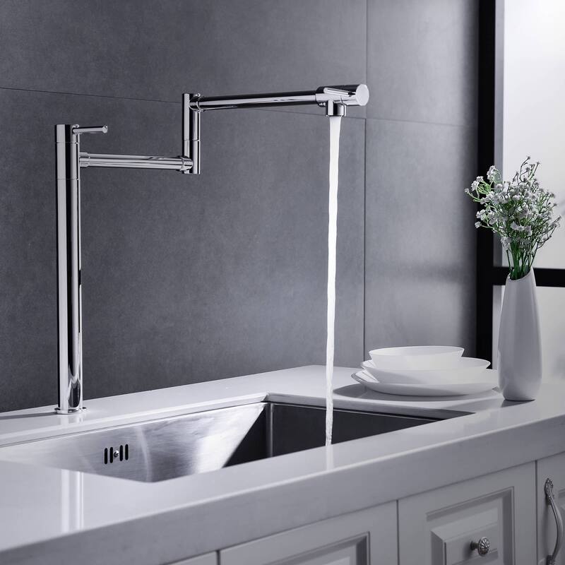 Kitchen Pot Filler Faucet Deck Mounted Double Joints Free Rotating Modern Countertop Retractable Commercial Single Hole Tap