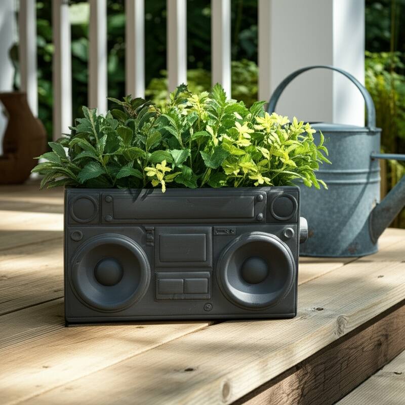 Stone and Dolomite Boombox Shape Planter Pot - 7" Gray - 13" x 4" x 7"