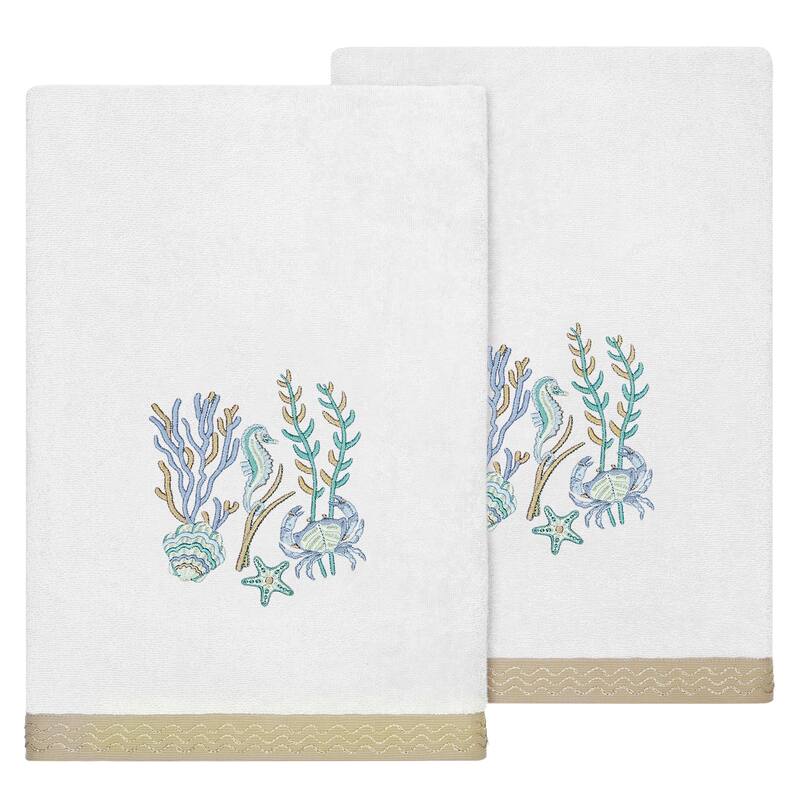 Authentic Hotel and Spa Turkish Cotton Aaron 2PC Embellished Bath Towel Set - Silver