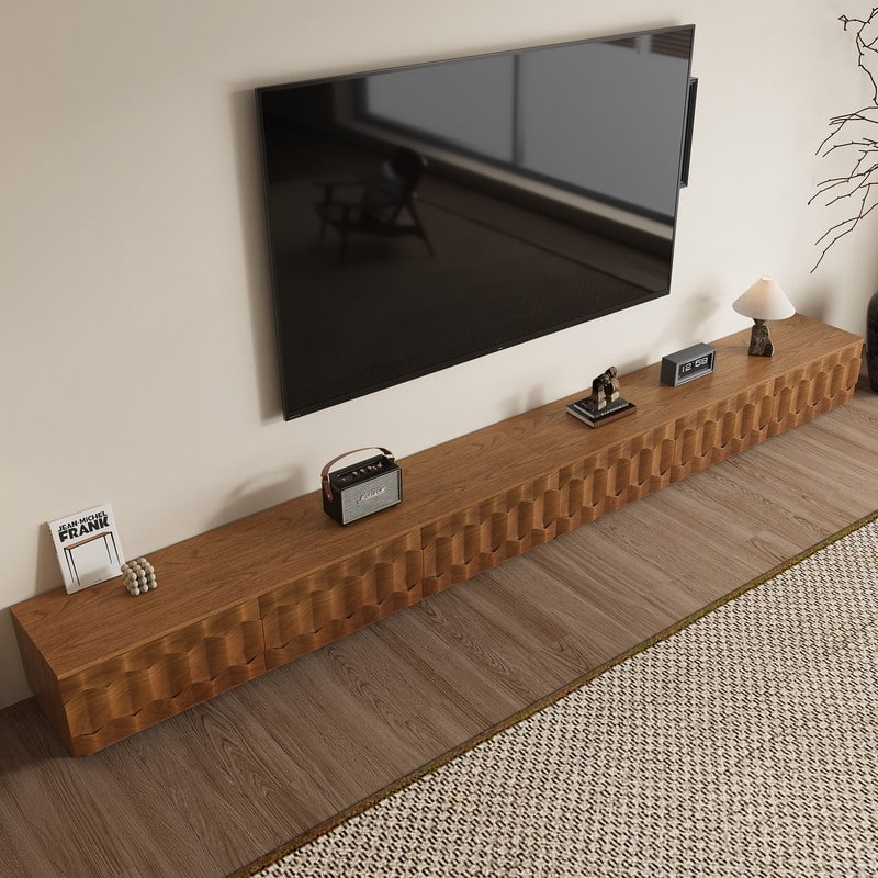 Mid Century Brown Wood TV Stands, Not Assembled Need, Media Console with 3-6 Drawers for Optional