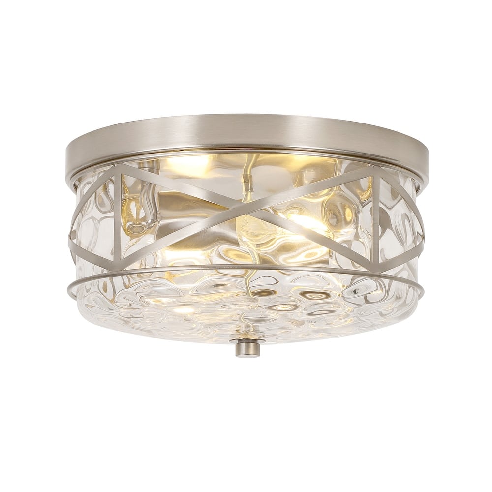 2-Light Flush Mount Glass Ceiling Light with Metal Frame