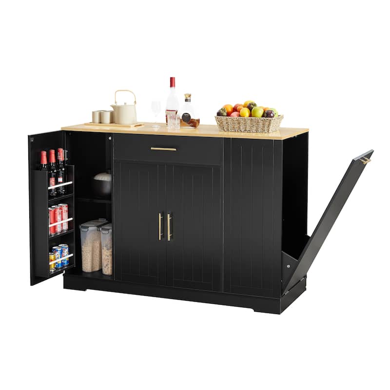 Kitchen Island with Trash Can Storage Cabinet, Kitchen Cabinet with Adjustable Shelves, Breakfast Bar Cabinet