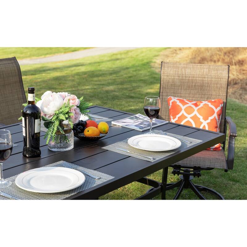 Outdoor 7-Piece Dining Set, Textilene Fabric, Powder-coated Iron Frame - 61 inch