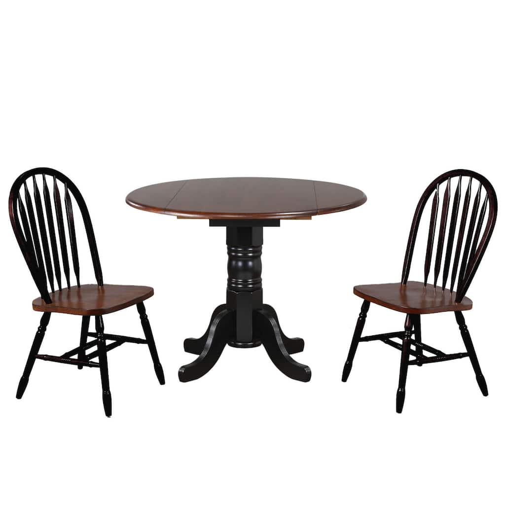 Round Extendable Dining Set - 42" Solid Wood Table & 2 Retro Chairs