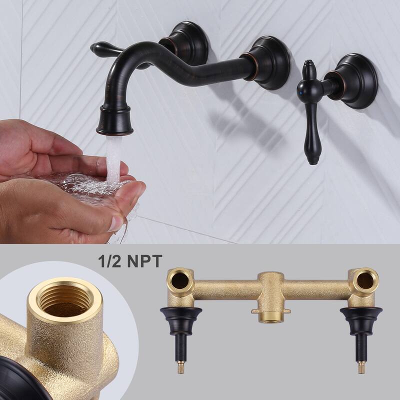 WOWOW 2 Handle Wall Mounted Antique Bathroom Sink Faucet