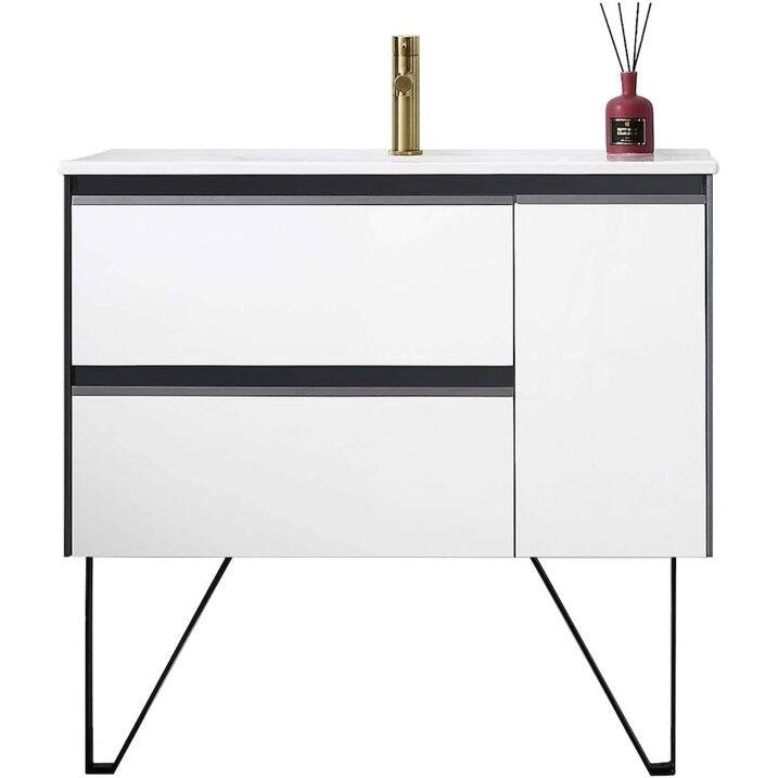 Blossom Glossy White & Grey Wall-Mounted Bathroom Vanity with Sink Set - 36 Inches