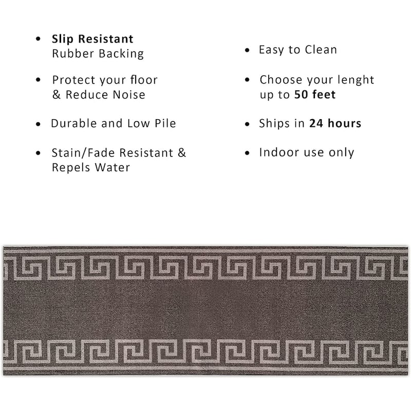 Custom Size Greek Design Gray 26 Inch Wide Non-Slip Stair Runner Rug
