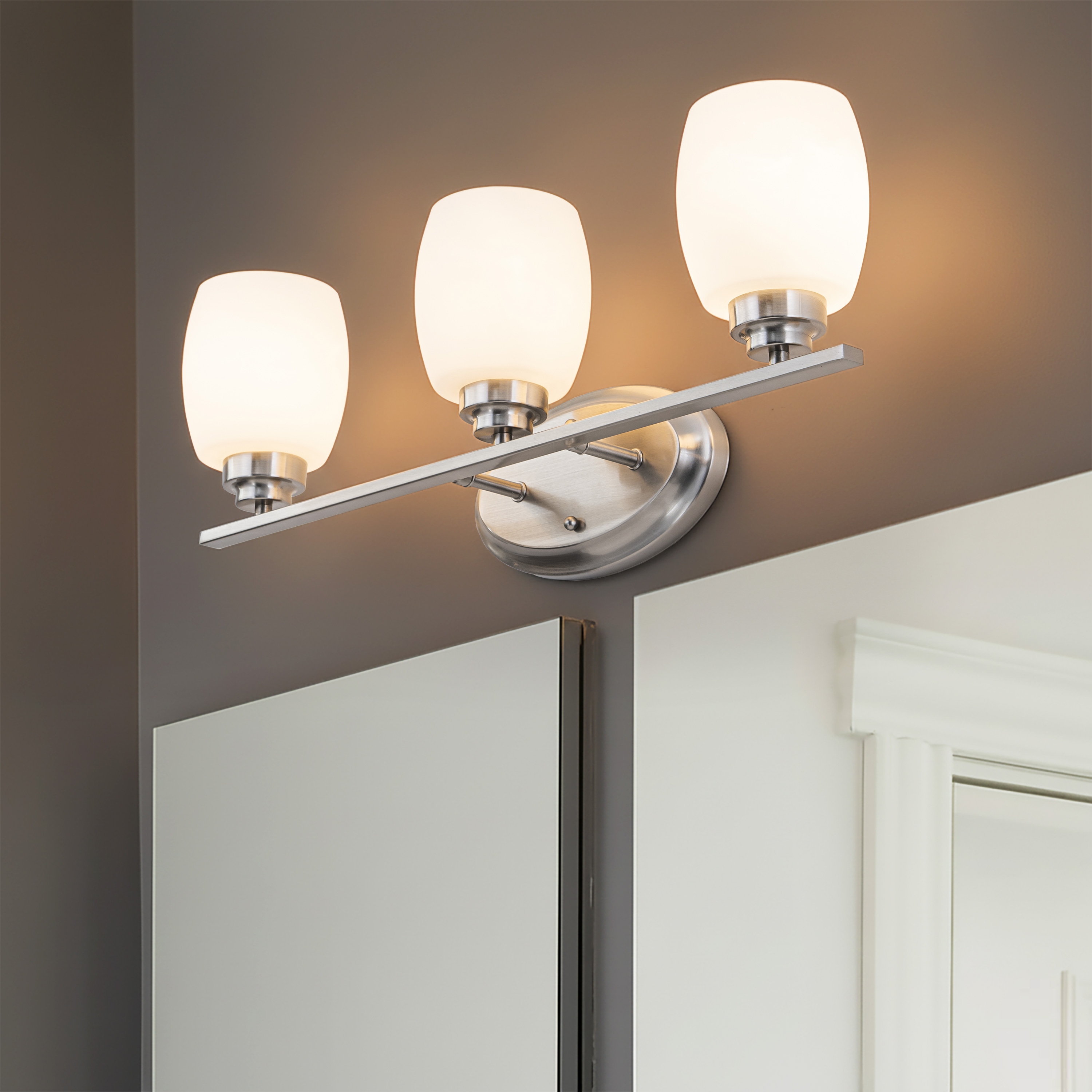 C Cattleya Vanity Light Indoor Wall Sconce Light with White Opal Glass - Satin-Nickel - 3-Light