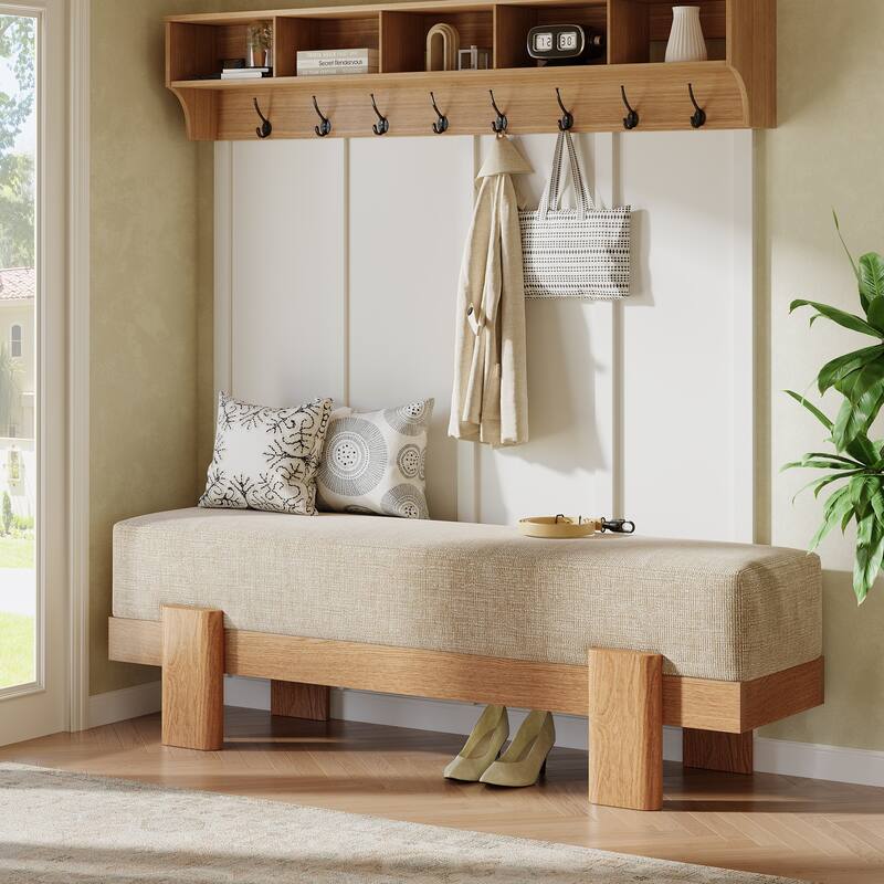 55-Inch Upholstered Entryway Bench, Modern Shoe Bench with Padded
