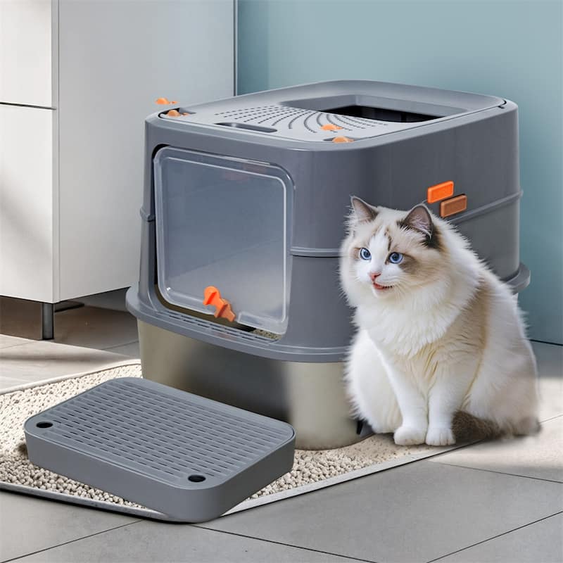 Full Enclosed Stainless Steel Cat Litter Box with Lid