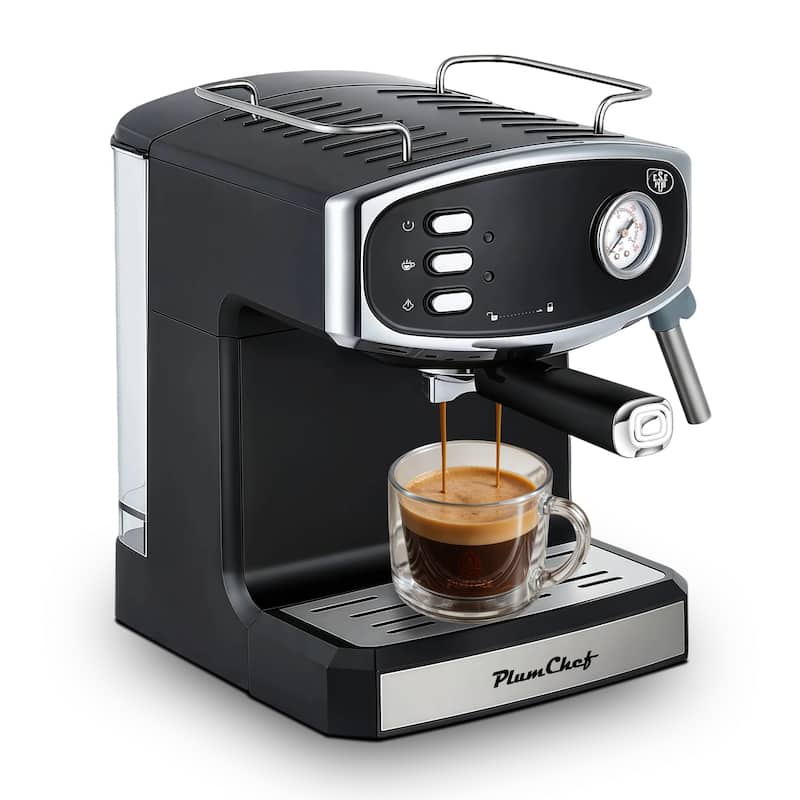 Anmytek 20 Bar Retro Espresso Machine with Steam Wand Black Chrome Finish for Home Barista Cappuccino Latte