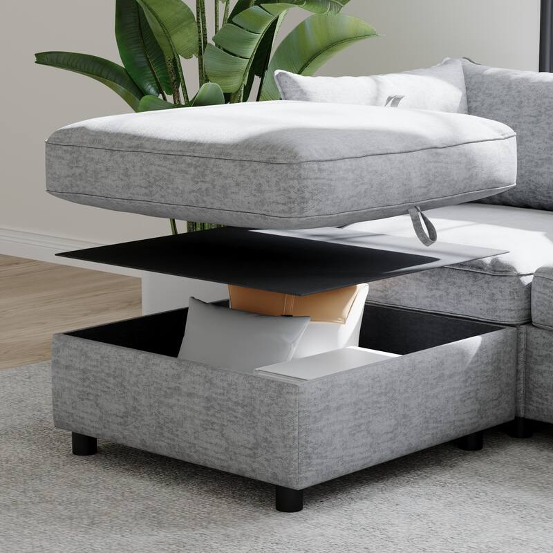 68" Loveseat Sofa with Storage Upholstered Sectional Sofa Chenille Cloud Couch with 2 Ottoman, Sleeper Sofa Bed for Small Spaces