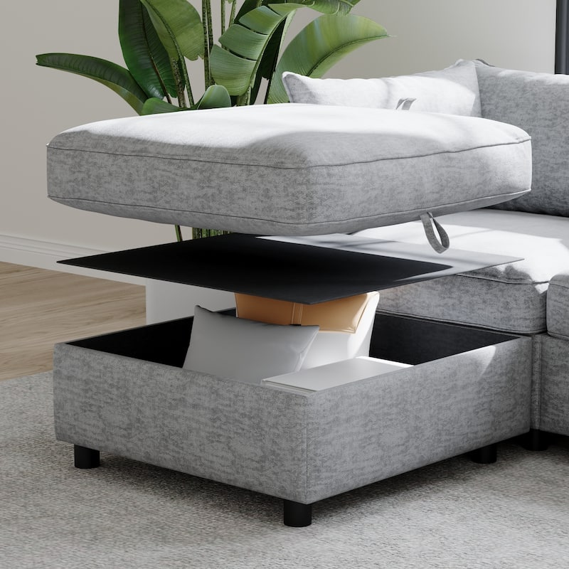 L Shaped Modular Sectional Sofa with Storage, Convertible 8 Seater Sofa with Chaise & Ottoman, Chenille Fabric Sleeper Sofa