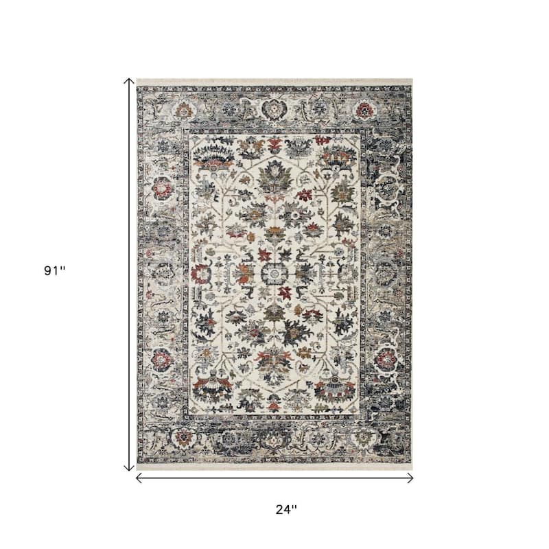 HomeRoots Floral Medallion Modern Runner Area Rug - 2' X 8'