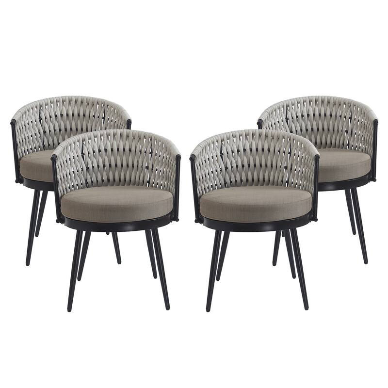 Roomfitters Metal Patio Dining Chairs with Rope Weave and Weather-Resistant Cushions for Garden Use, Set of 2