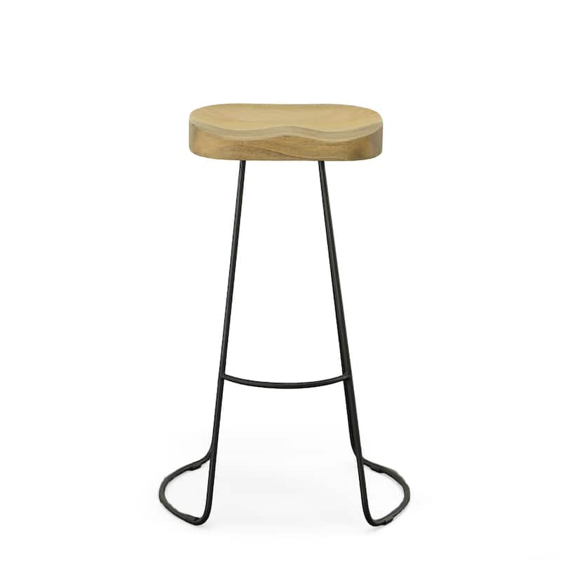 HomeRoots Set of Two 31" Natural And Black Steel Backless Bar Height Bar Chairs