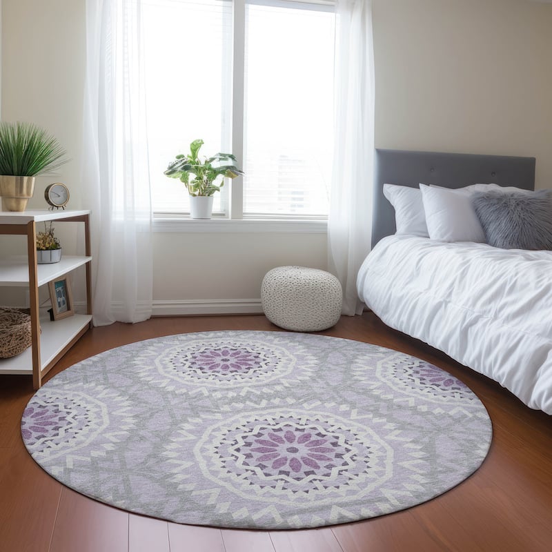 Machine Washable Indoor/ Outdoor Chantille Boho Moroccan Rug - Lilac - 8' x 8'