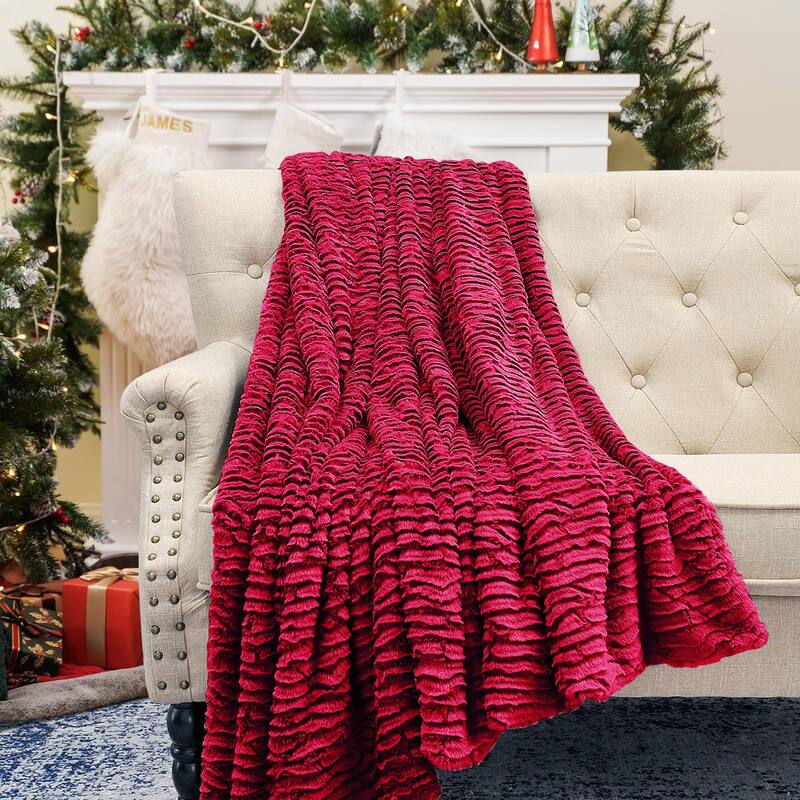 Oversized Air Brushed FauxFur Throw - Burgundy