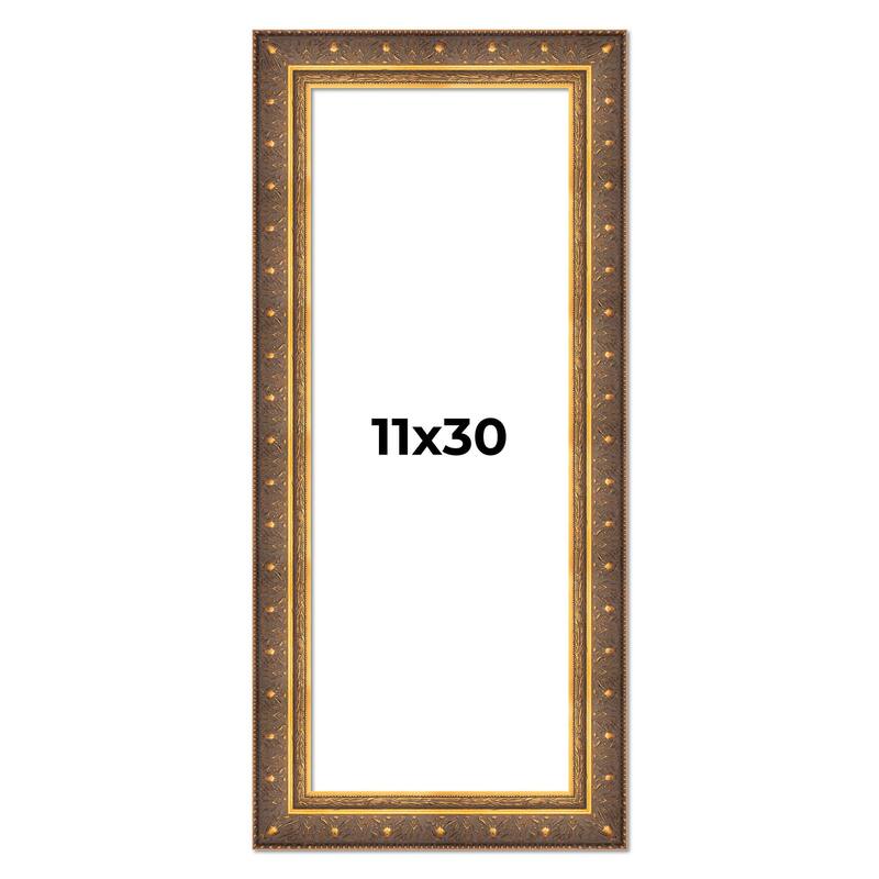 11x30 Frame Vintage Gold Solid Wood Picture Frame | 2.5 Inch Moulding
