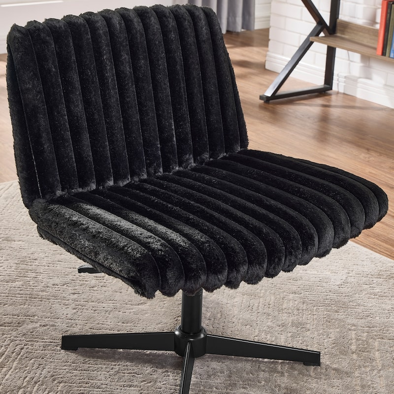 Adjustable Swivel Criss Cross Chair, Wide Seat Office Chair Vanity Chair, Black