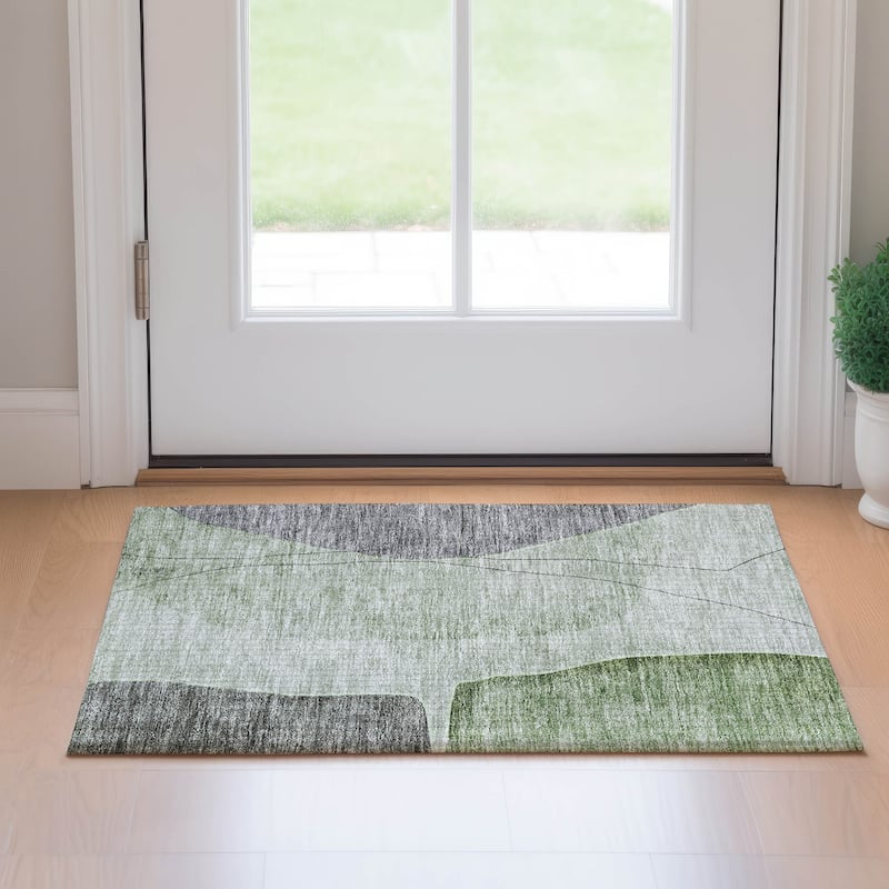 Premium Washable Super Soft Contemporary Mayfield Rug - Green - 1' 8" x 2' 6" - Rectangle
