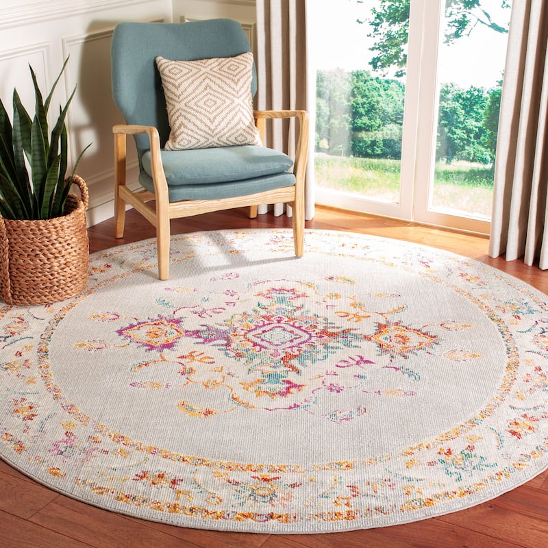SAFAVIEH Handmade Casablanca Shag Tribal Grey Wool Rug - 7' Round - Grey/Cream