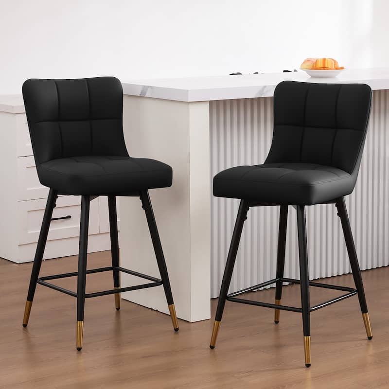 Faux Leather Swivel Counter Height Barstools Set of 2 with High Back - 38.98"H x 17.72"W x 21.26"D - Set of 2 - Black