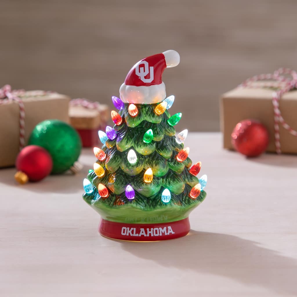 8" LED Ceramic Tabletop Christmas Tree, University of Oklahoma