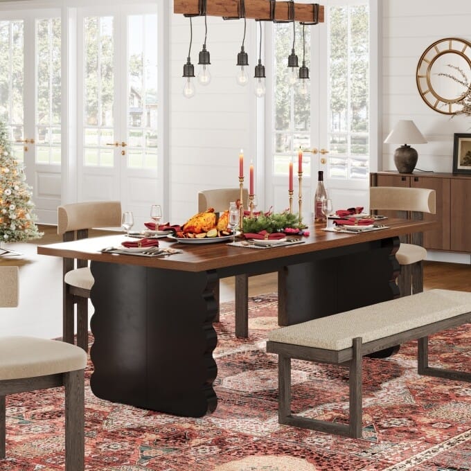 63-Inch Modern Dining Table, Large Wooden Kitchen Table for 4-6