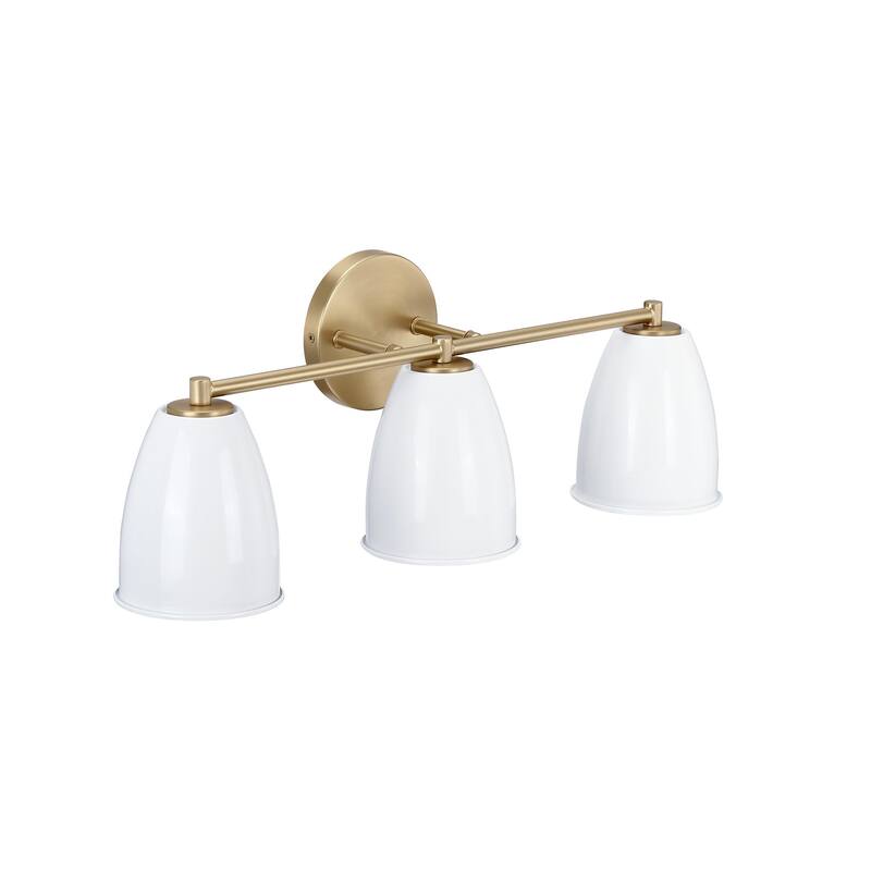 Biba 24 in. 3-Light Brushed Gold Modern Vanity Light with Ice Mist Metal Shades