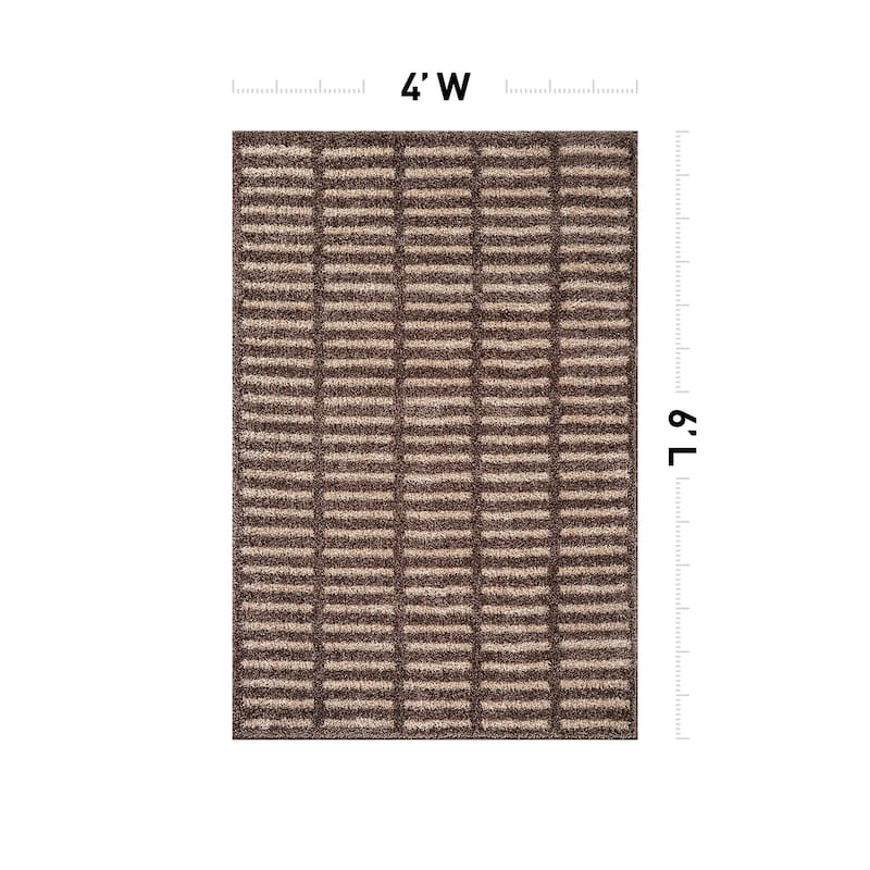 Bohemian Stripe Lines Shag Rug - Textured Surface - Anthracite Dark Gray - Easy to Clean