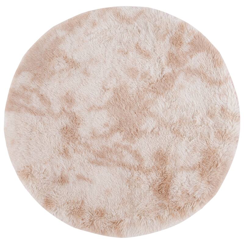 SAFAVIEH Rainbow Shag Didy Shag Rug - 4' Round - Light Beige